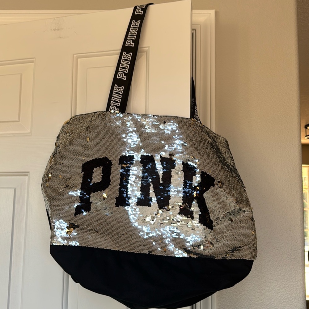 Victoria’s Secret PINK Sequin Silver/Gold large travel bag
